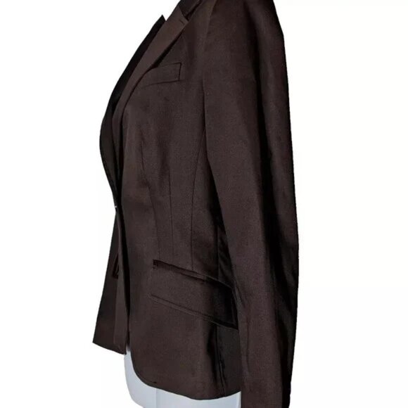 ZARA basic BLAZER jacket 97% COTTON Sz MED 1 BUTTON BROWN MADE in SPAIN ** A GEM - Picture 3 of 11